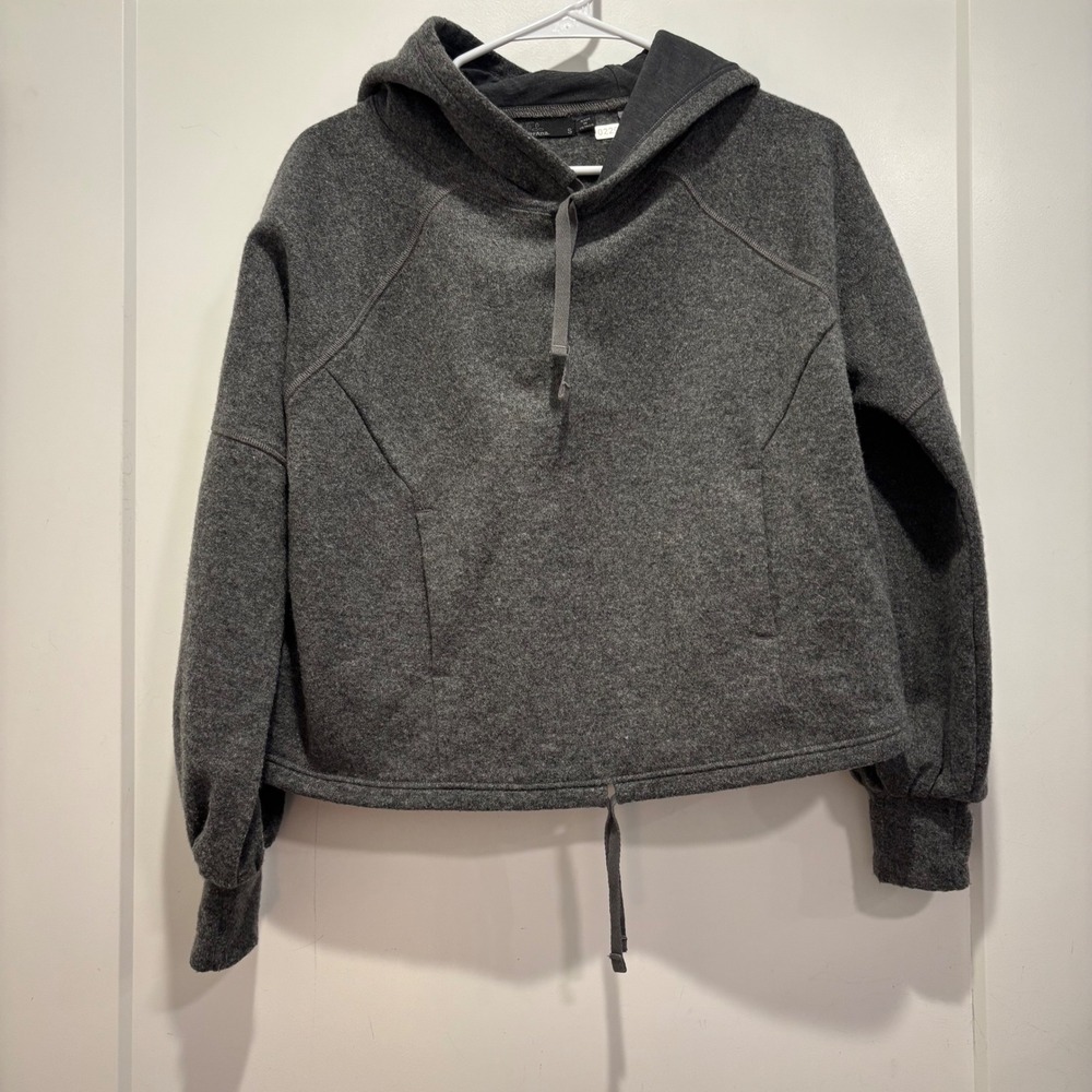PrAna Women's Cropped Gray Recycled Wool Blend Hooded Pullover Sweatshirt Size S